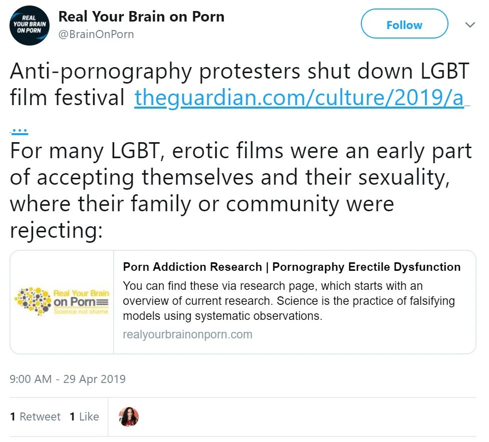 RealYourBrainOnPorn (@BrainOnPorn) tweets Daniel Burgess, Nicole Prause and pro-porn allies collaborate on a biased website and social media accounts to support the porn industry agenda (beginning in April, 2019)