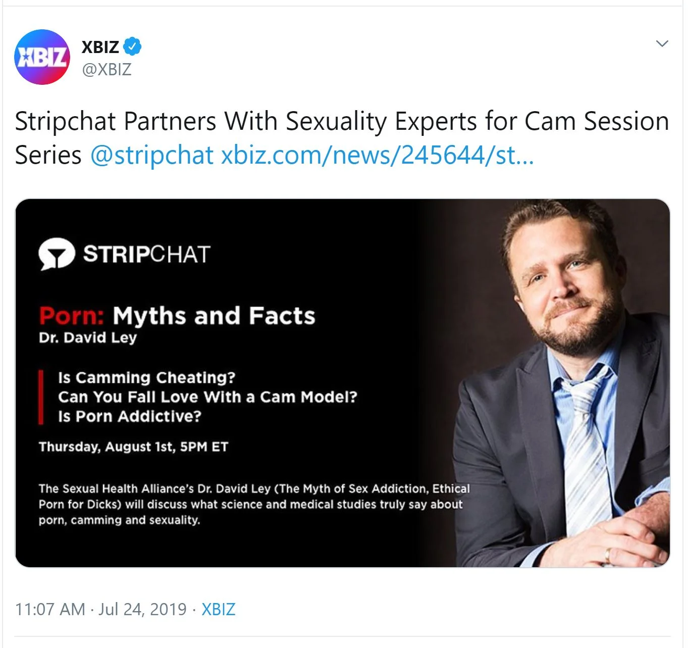 David Ley collaborates with porn industry giant xHamster to promote its websites and convince users that porn addiction and sex addiction are myths!